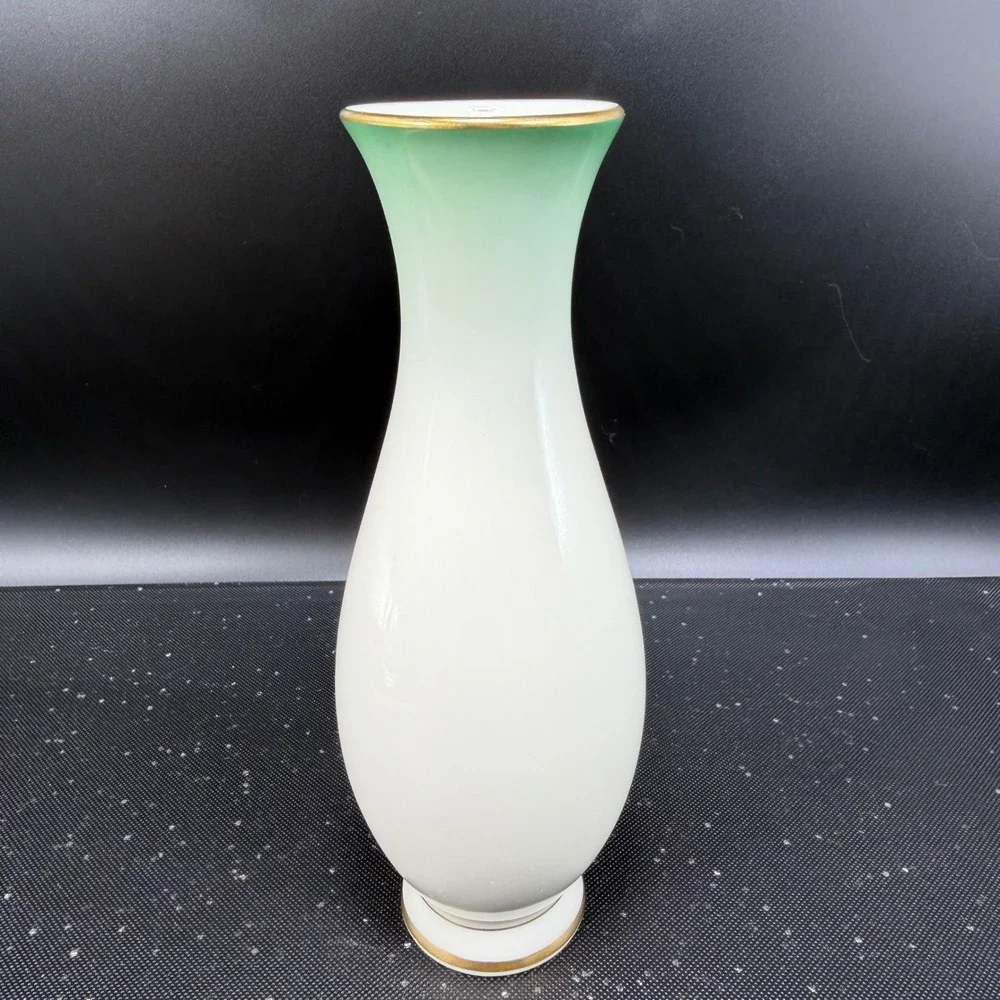 Rosenthal Kronach Germany Chrysopras Porcelain Vase Green Ombre Gold‎ Trim 7inch
